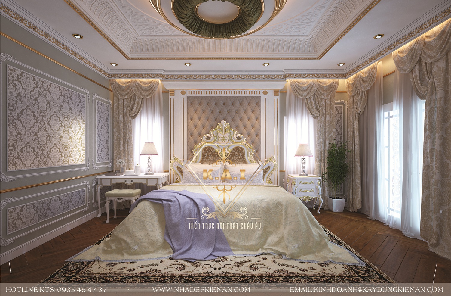 Mẫu thiết kế nội thất phòng ngủ cổ điển theo phong cách Châu Âu