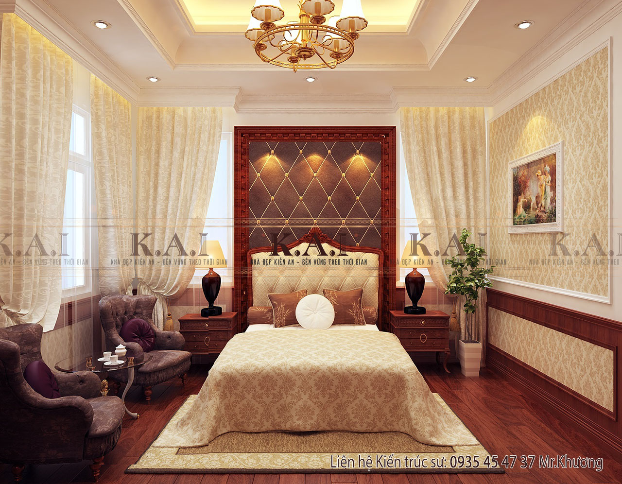 Thiết kế nội thất bán cổ điển cho phòng ngủ master
