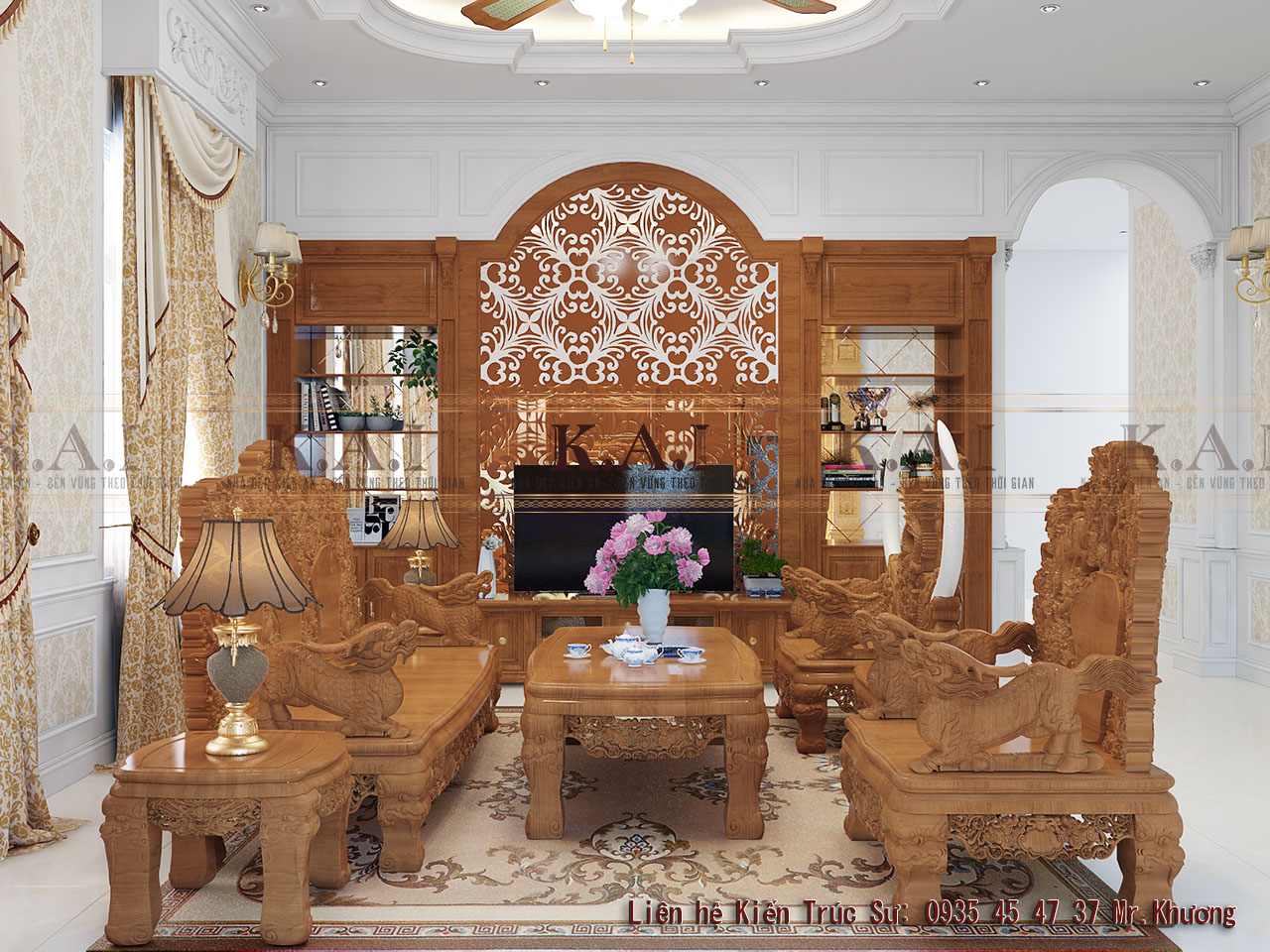 Mẫu thiết kế nội thất gỗ tự nhiên ở biệt thự tại Long Thành