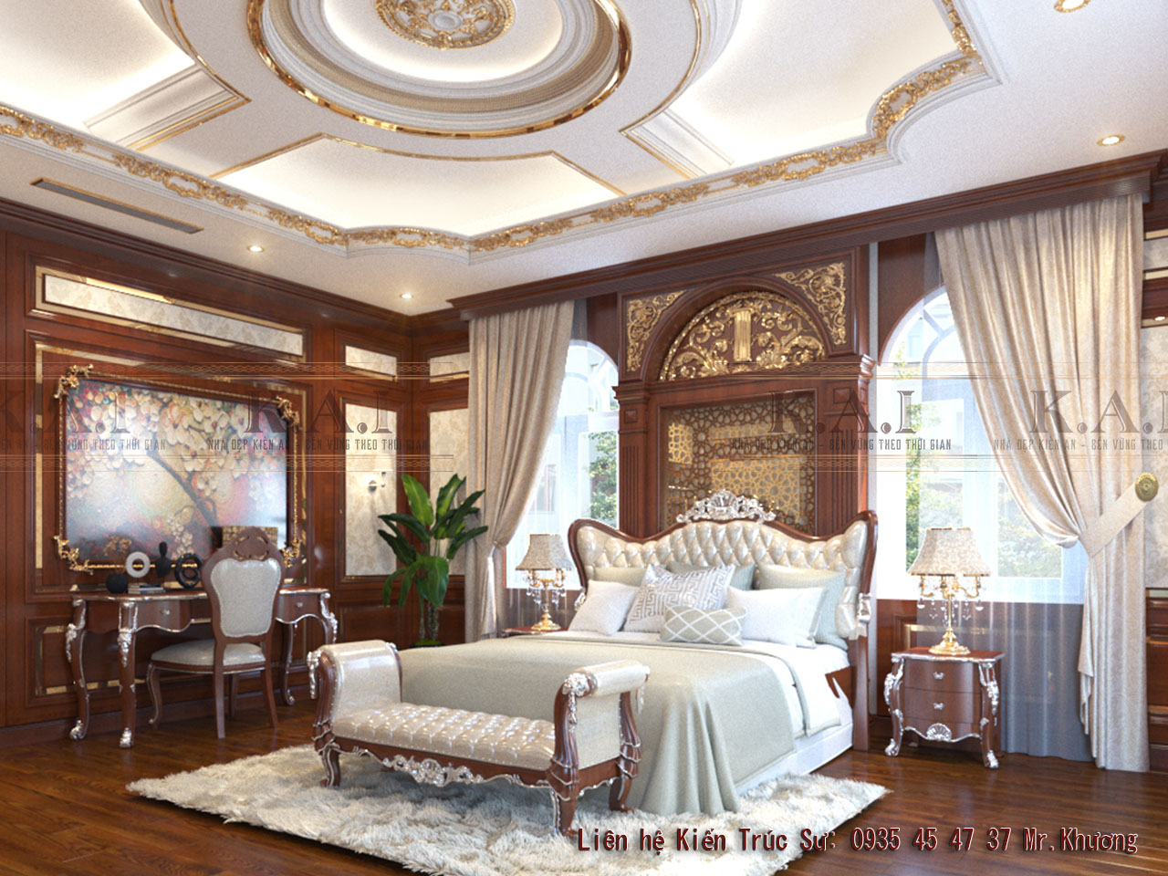 Mẫu thiết kế nội thất Pháp cổ điển phòng ngủ