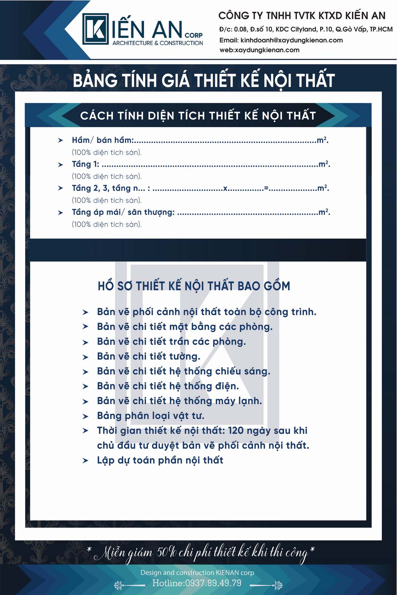 hồ sơ và bảng giá thiết kế nội thất